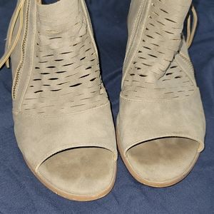 Torrid grey faux suede woven block heel bootie